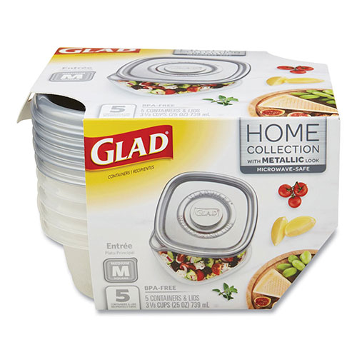 Clorox Glad Home Collection Food Storage Containers with Lids | Medium Square， 25 oz， 5