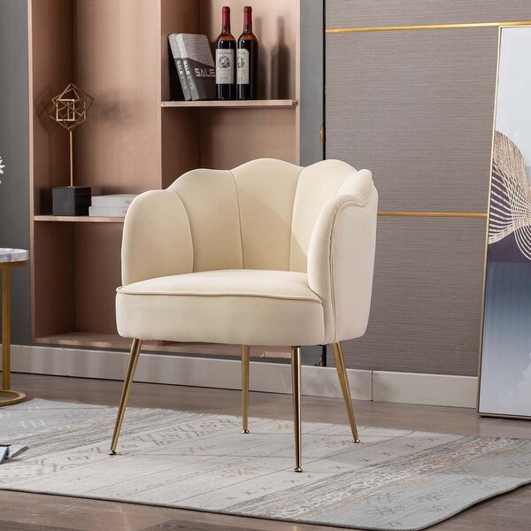 Shell Shape Velvet Fabric Armchair Accent Chair With Gold Legs For Living Room Bedroom