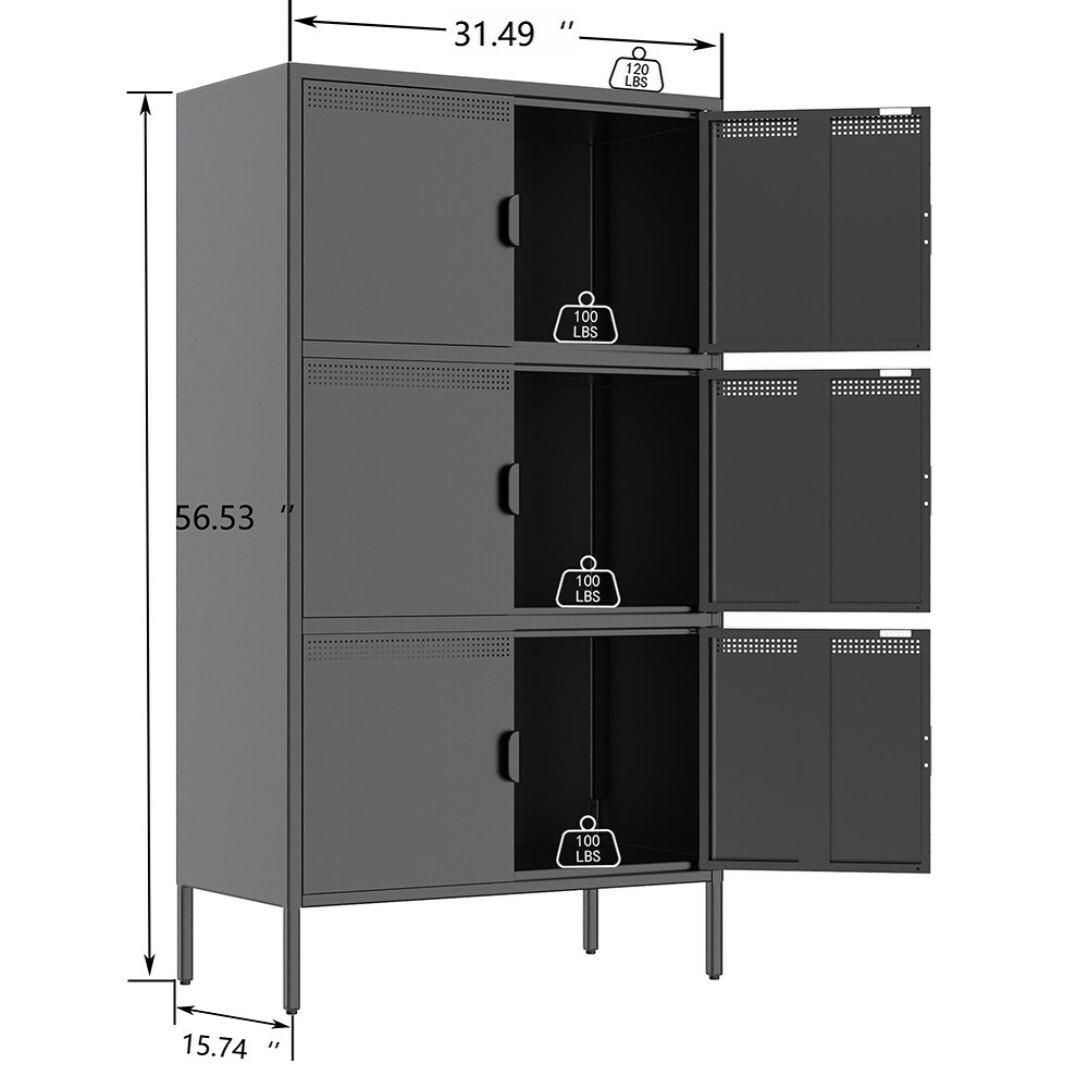 Metal Accent Storage Cabinet with 6 Doors and Adjustable Shelves