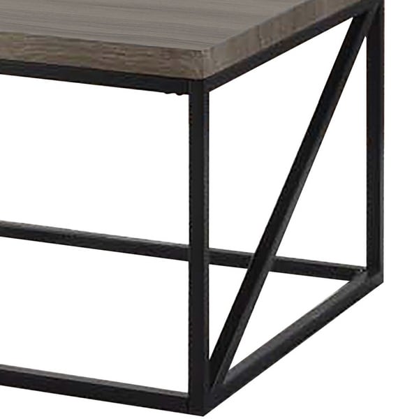 Industrial Style Minimal Coffee Table With Wooden Top And Metallic Base， Gray