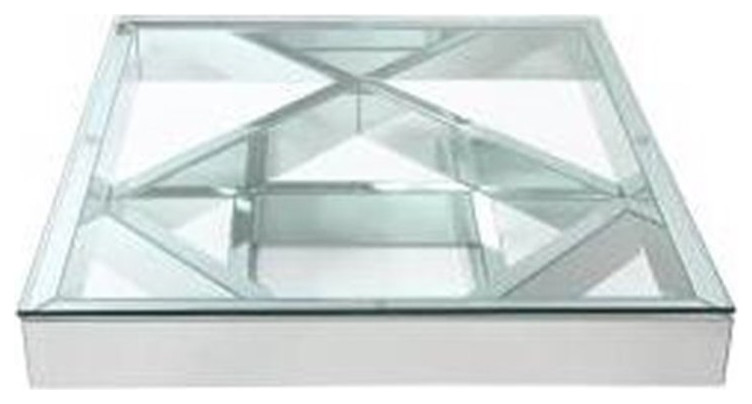 Benjara 40 quotSquare Modern Glass and Mirror Coffee Table in Silver   Contemporary   Coffee Tables   by Homesquare  Houzz