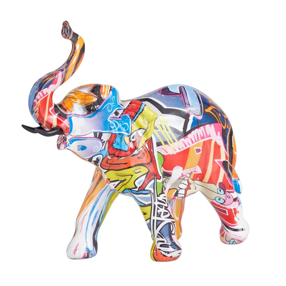 The Novogratz Multi Colored Polystone Graffiti Elephant Sculpture