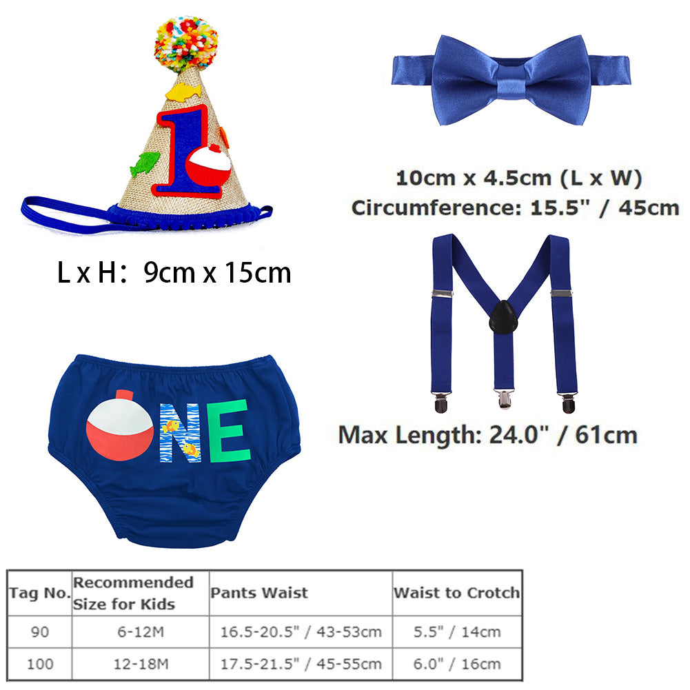 Cake Smash Outfit Boy Baby The Big ONE First 1st Birthday Outfits Toddler Gone Fishing Party Supplies O-Fish-ally One Little Fisherman Suspenders Bowtie Diaper Cover Hat Sets Royal Blue 12-18 Months