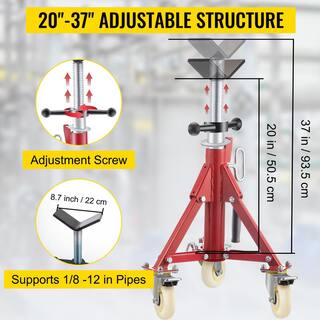 VEVOR Pipe Jack Stand wCasters 882 lbs. V Head Pipe Stand Adjustable Height 20 in. 37 in. Folding Pipe Stands 18 to 12 in. GJGJXDL1107CVICJBV0