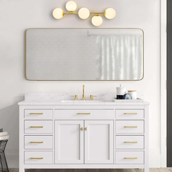 5-Light 27 in. Modern Gold Vanity Light with Frosted Glass Shade - 27 in. W