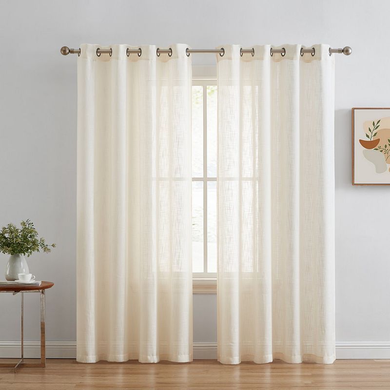 THD Serena Faux Linen Textured Semi Sheer Privacy Sun Light Filtering Transparent Window Grommet Long Thick Curtains Drapery Panels for Bedroom and Living Room， Set of 2