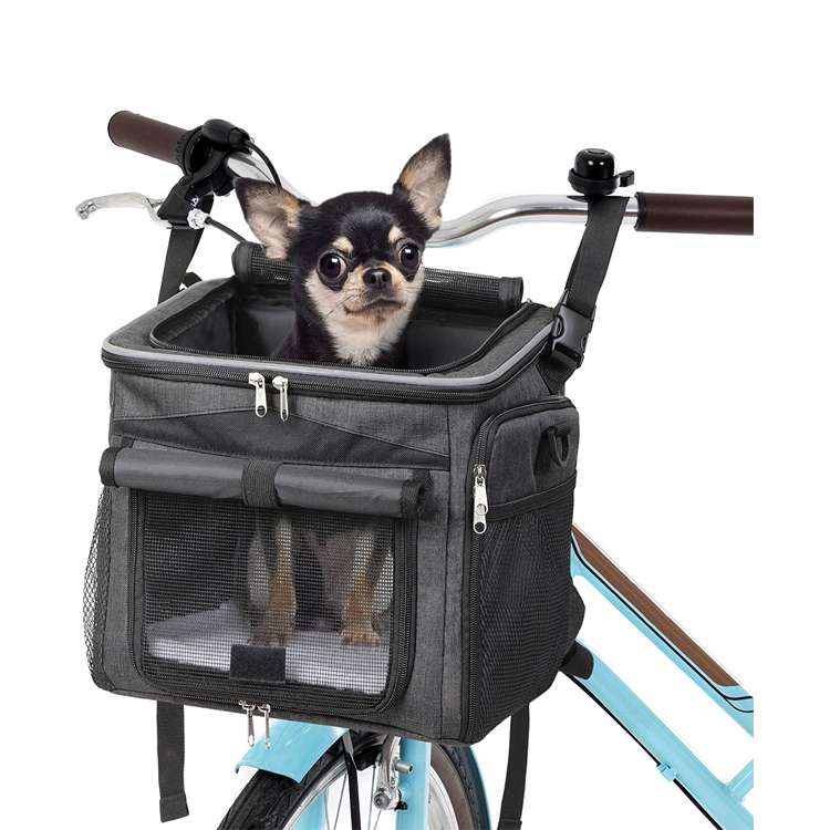 New Trend  Removable Polyester Large Capacity  Pet Bag Bike Dog Basket Carrier With 2 Foldable Feeding Bowls