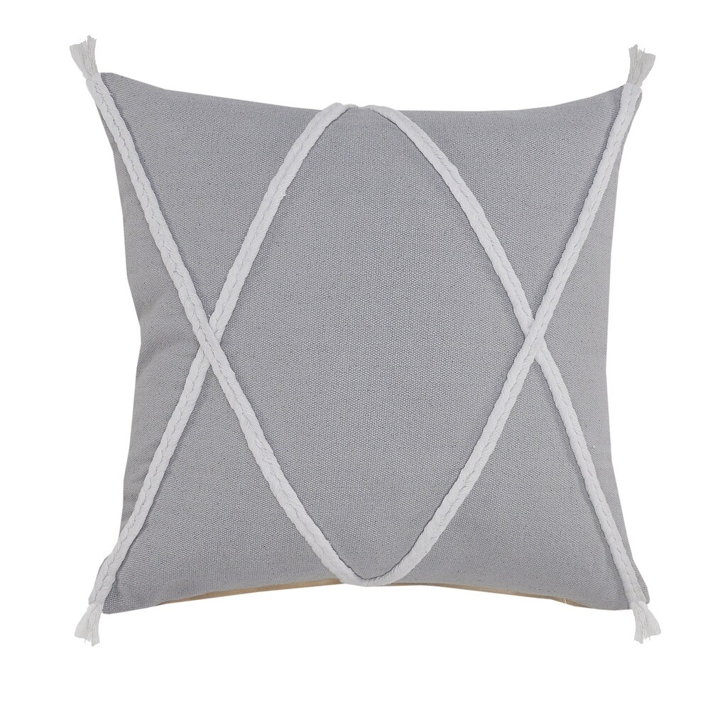 LR Home Coastal Geometric Braided and Tasseled Throw Pillow