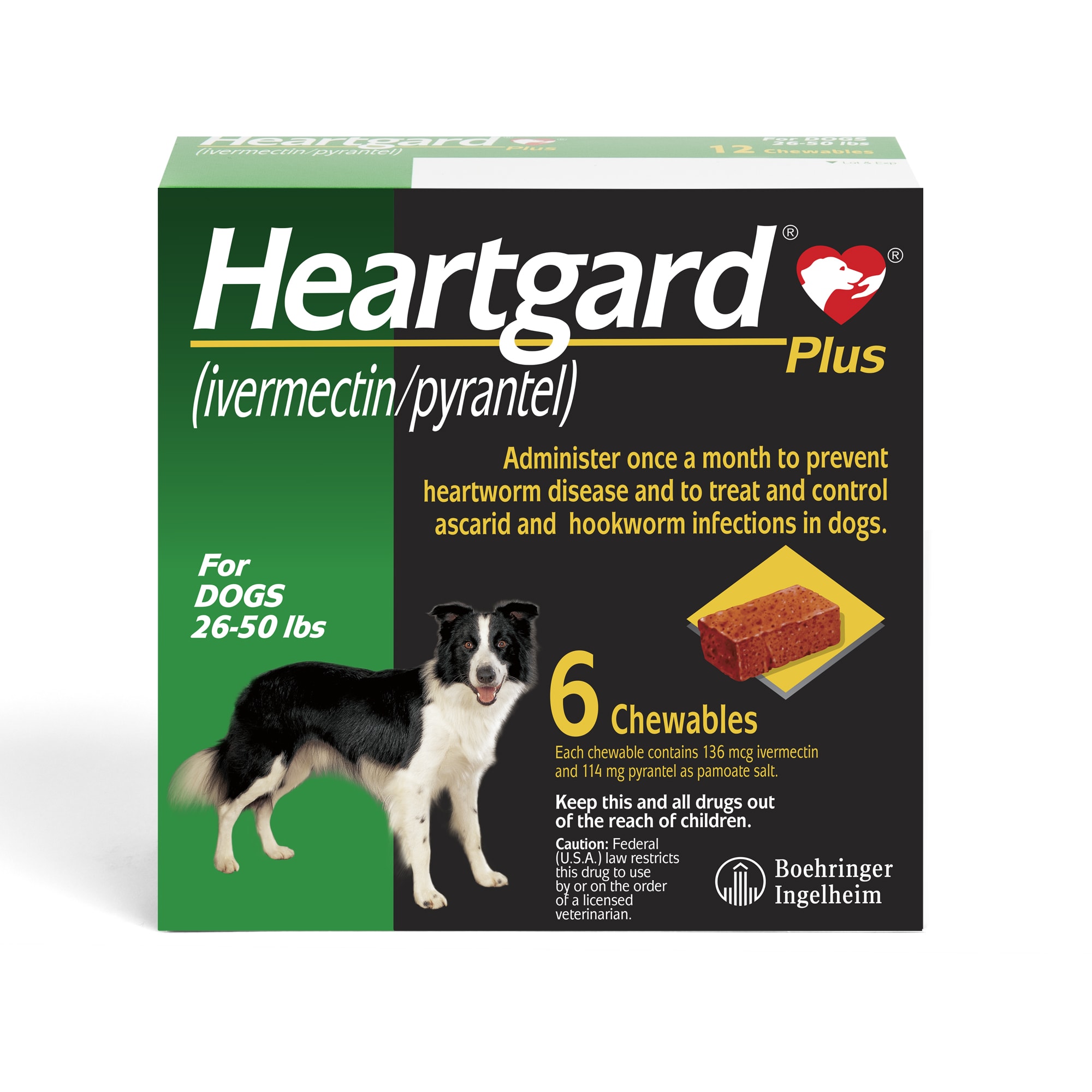 Heartgard Plus Chewables for Dogs 26 to 50 lbs.， 6 Month Supply