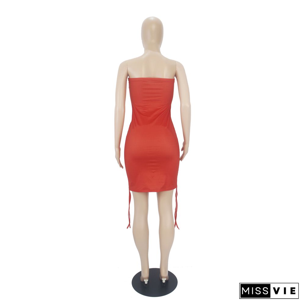 Strapless Sides Drawstring Ruched Bodycon Dress