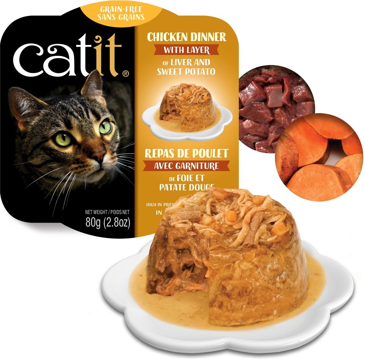 Catit Dinner Chicken w/Liver and Sweet Potato Cat Wet Food， 2.8-oz can