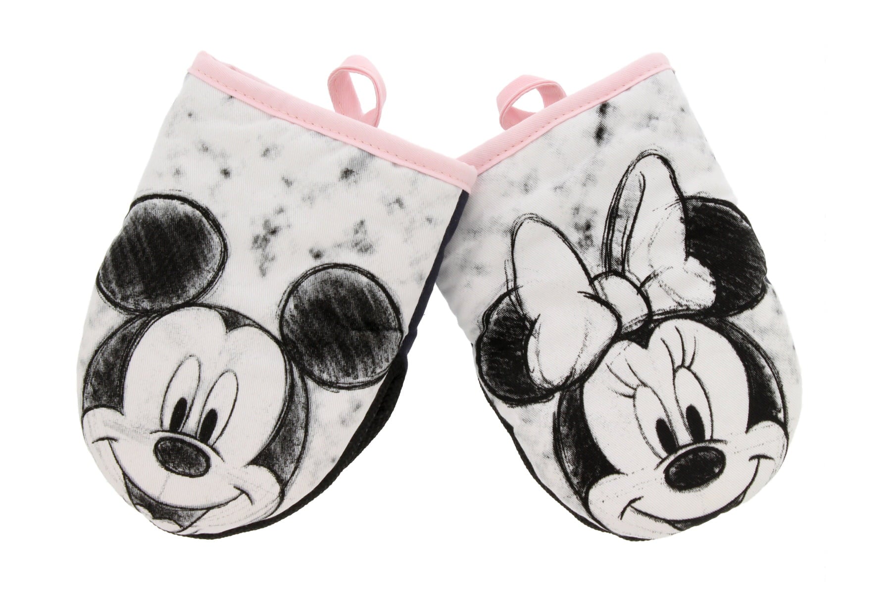 Disney Kitchen Neoprene Mini Oven Mitts， 2pk-Heat Resistant Oven Gloves with Insulation Ideal for Handling Hot Kitchenware-Non-Slip Grip， Hanging Loop， 5.5 x 7 Inches - Mickey and Minnie Sketch Pink