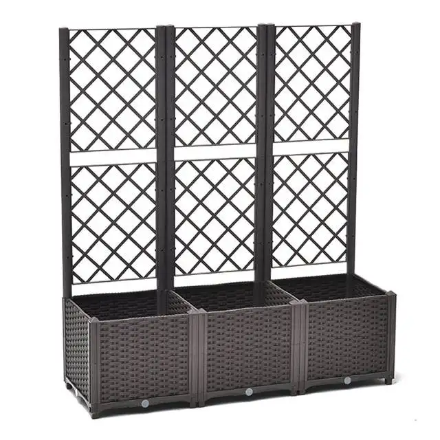 Factory direct supply garden planter boxes raised solid wood garden planter with trellis