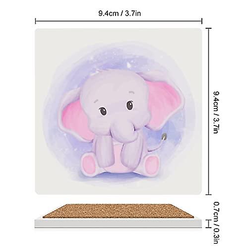 Colourlife Square Drink Coasters 2 Pcs Elephant New Born Nursery Arts Absorbent Ceramic Coffee Coasters For Drinks With Cork Base Housewarming Gift Fo