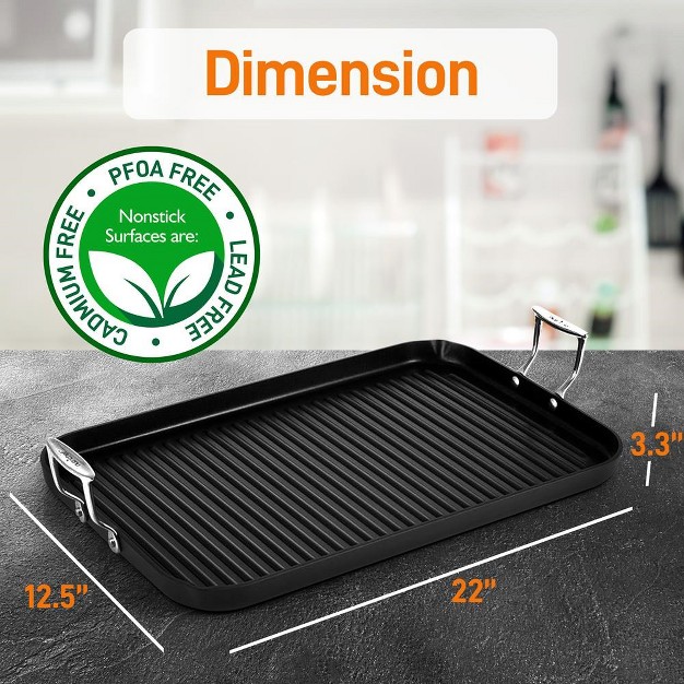 Nutrichef Hard anodized Nonstick Grill amp Griddle Dishwasher Safe Nonstick Double Burner Grill Cookware 20 X 13 inches