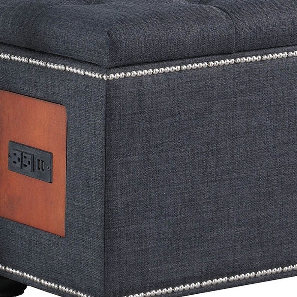 17 quotSlate Gray Linen And Black Tufted Storage   Transitional   Footstools And Ottomans   by HomeRoots  Houzz