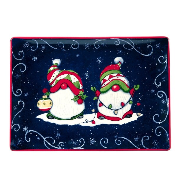 Certified International Holiday Magic Gnomes 14 x 10 Rectangular Serving Platter