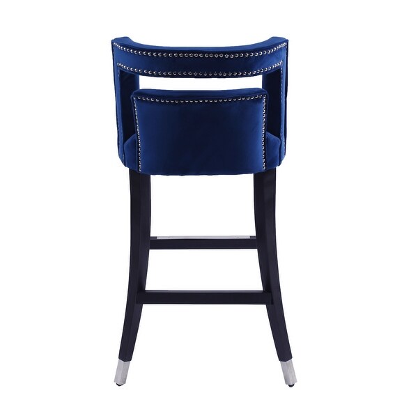 Suede Velvet Barstool with nailheads ， Dining Room Chair with Birch Wood Leg for Dining Room Living Room