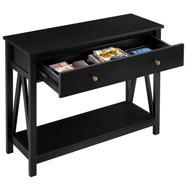 Alden Design Wooden Entryway Console Table with Storage Drawer， Black