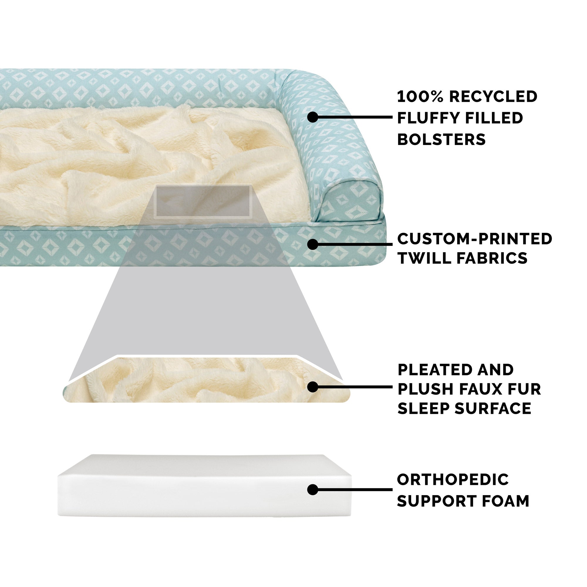 FurHaven Pet Products | Plush Fur and Diamond Print Nest-Top Full Support Sofa Bed - Aqua， Jumbo