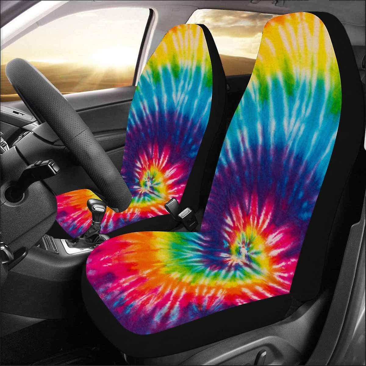 Set Of 2 Car Seat Covers Tie Dye Universal Auto Front Seats Protector Fits For Car，suv Sedan，truck D---45197