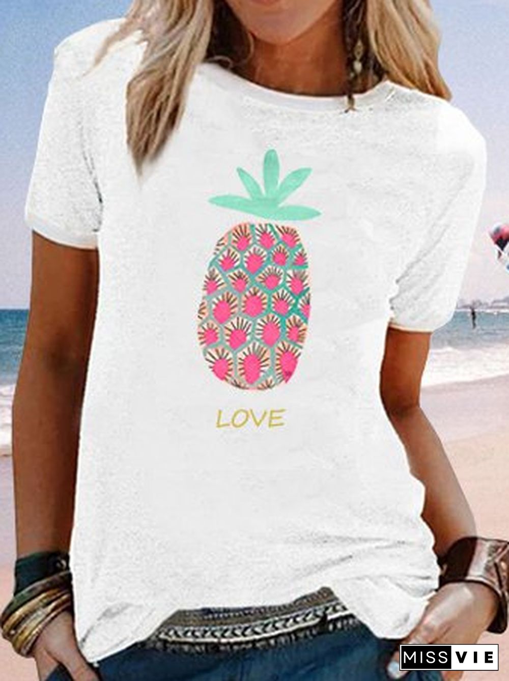 Pineapple printed oversized casual T-shirt