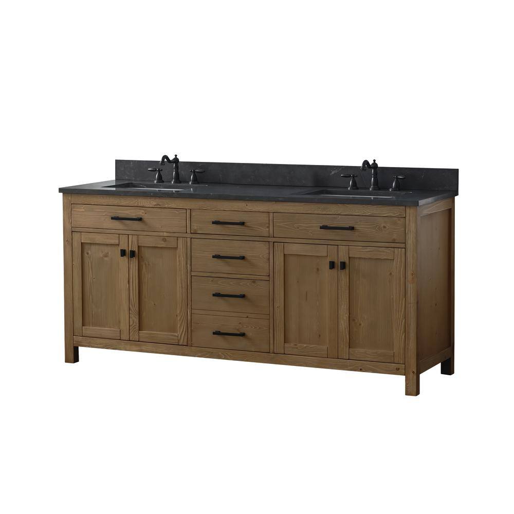 SUDIO Jasper 72 in. W x 22 in. D x 34 in. H Bath Vanity in Textured Natural with Blue Limestone Top with White Basins Jasper-72TN-BL