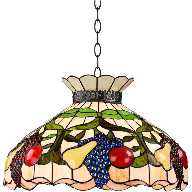 Wide Mission Ripe Fruit Stained Glass Shade 3 light Fixture For Dining Room Foyer Kitchen Island