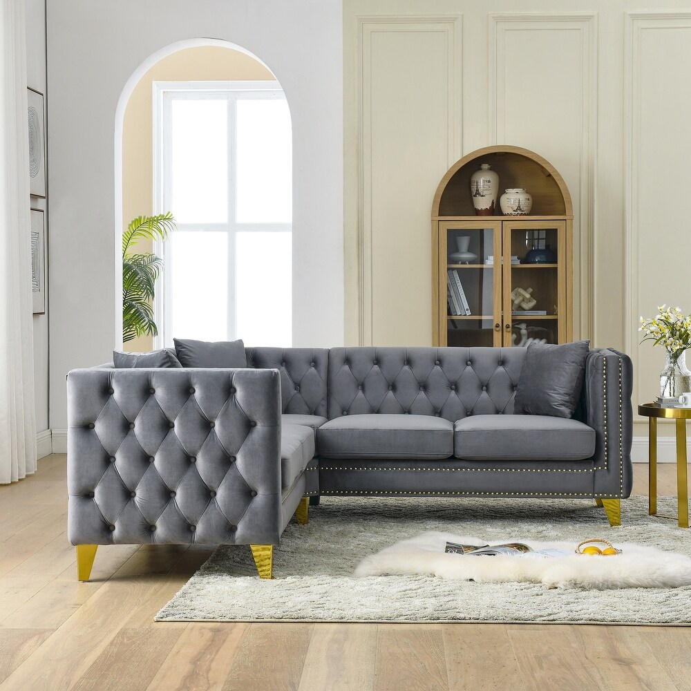 L Shaped Corner Sectional Sofa with 3 Cushions   Nailheads  82.2\