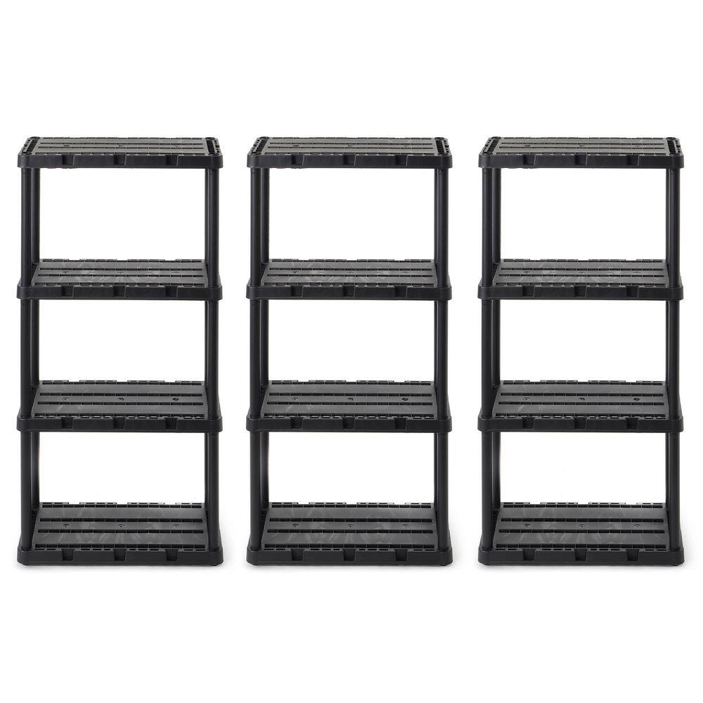 GRACIOUS LIVING Knect-A-Shelf Black 4-Shelves Light Duty Storage Unit 12 in. W x 48 in. H x 24 in. D (3-Pack) 3 x 91089-1C