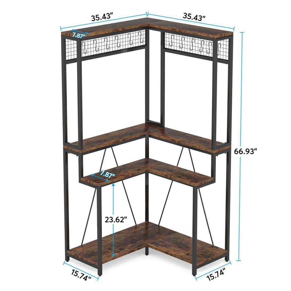 TRIBESIGNS WAY TO ORIGIN Eileen 67 in. Brown 4-Tier Wood Corner Plant Stand 15 S-Shaped Hanging Hooks Potted Organizer Rack Tall Shelving Holder HD-JW0342-WZZ