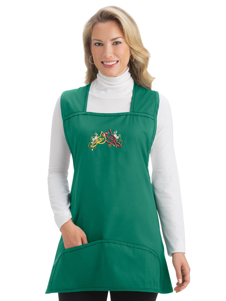 Embroidered Festive Christmas Holiday Cobbler Aprons - Perfect for Baking, Decorating, or Crafting, Green, Large