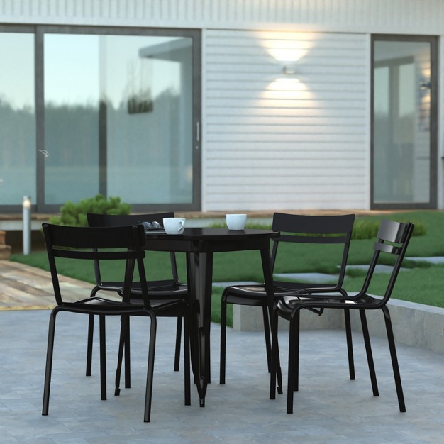 Emma And Oliver Armless Powder Coated Steel Stacking Dining Chair With 2 Slat Back For Indoor outdoor Use