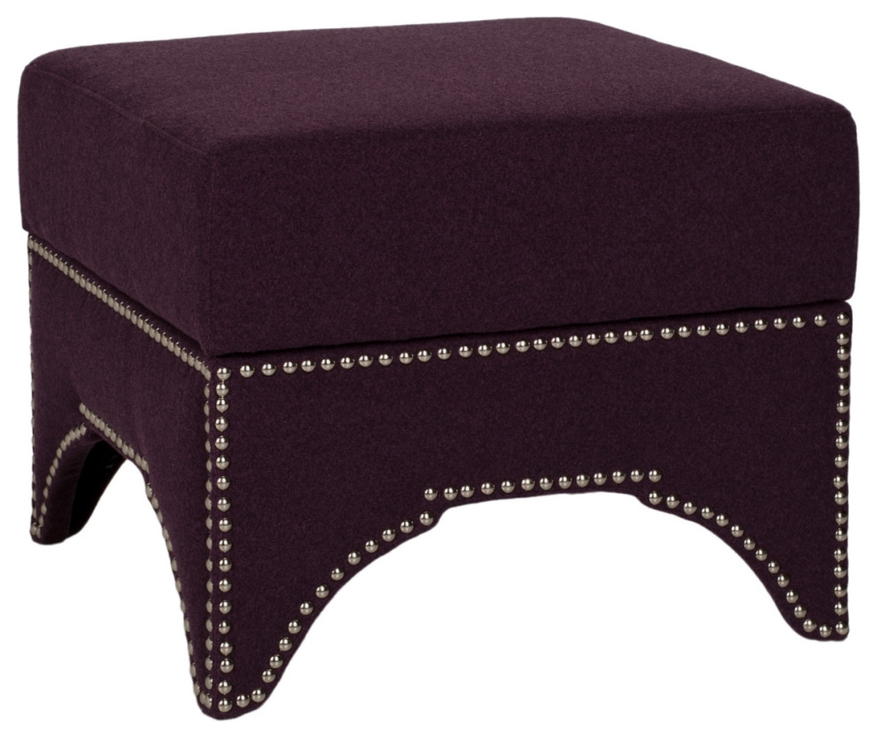 Clancy Ottoman Brass Nail Heads Plum   Transitional   Footstools And Ottomans   by Peachtree Fine Furniture  Houzz