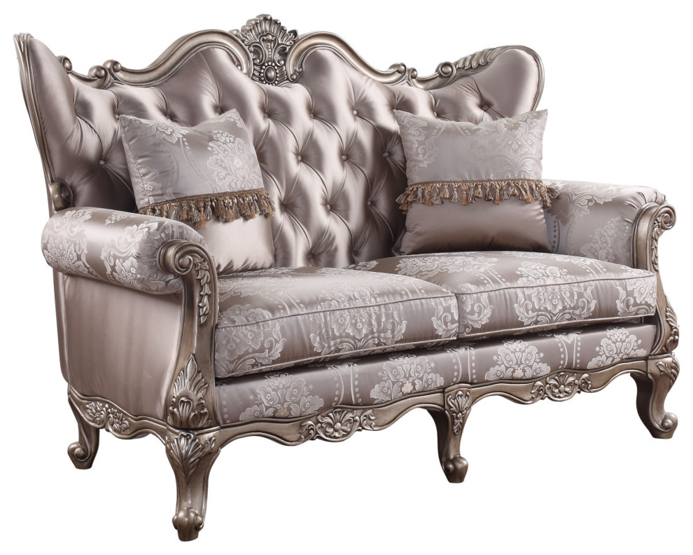 Ergode Loveseat With 2 Pillows Fabric and Champagne   Victorian   Loveseats   by VirVentures  Houzz