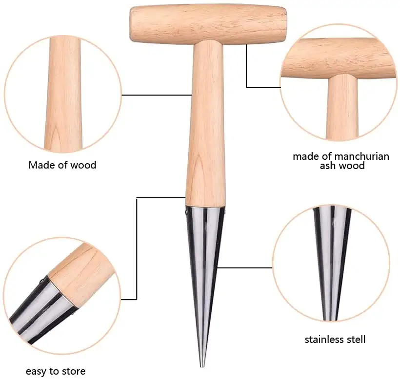 WD01A Sowing Seeds Transplanting Vegetable Garden Tool Lightweight Sturdy Hand Held Bulb Planter Wooden Dibber