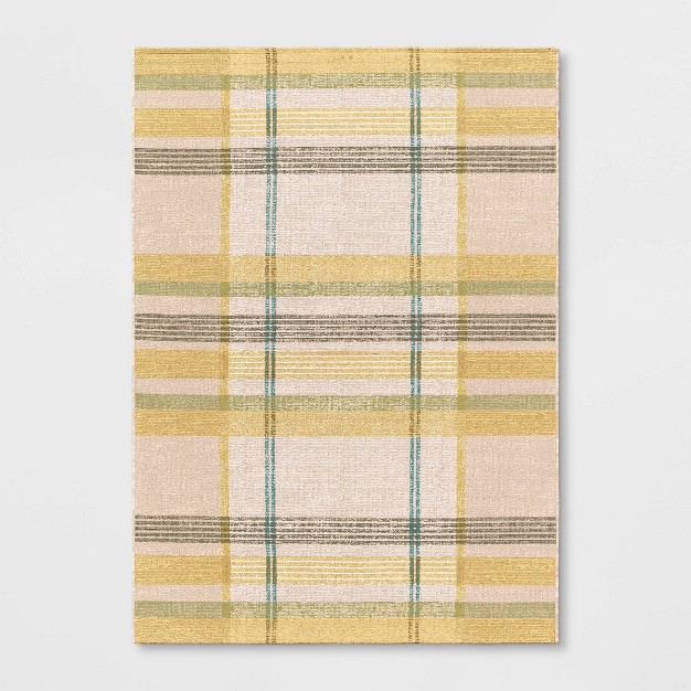 5 x27 X 7 x27 Plaid Outdoor Rug Yellow green