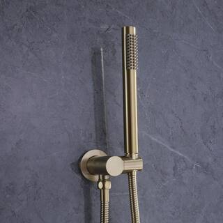 IHOMEadore 1-Spray Patterns with 1.8 GPM 10 in. Wall Mount Dual Shower Heads with Handheld Shower Head Set in Brushed Gold JKRCS81005BG-EB