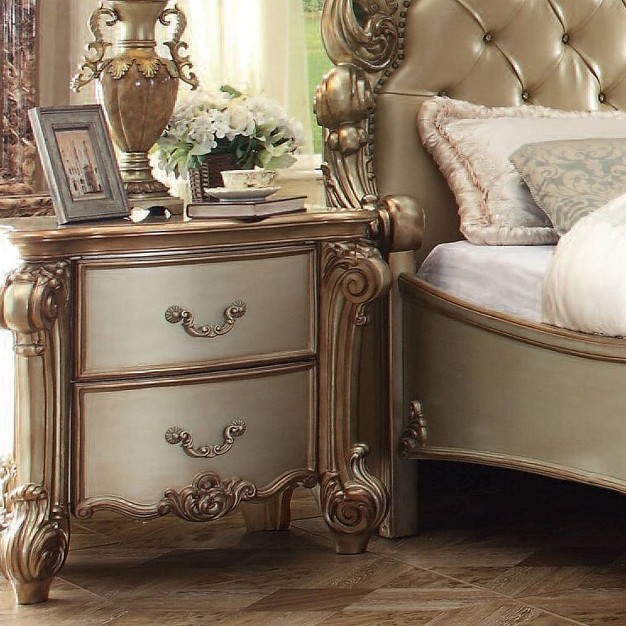 Vendome Nightstand Gold Patina bone Finish Acme Furniture