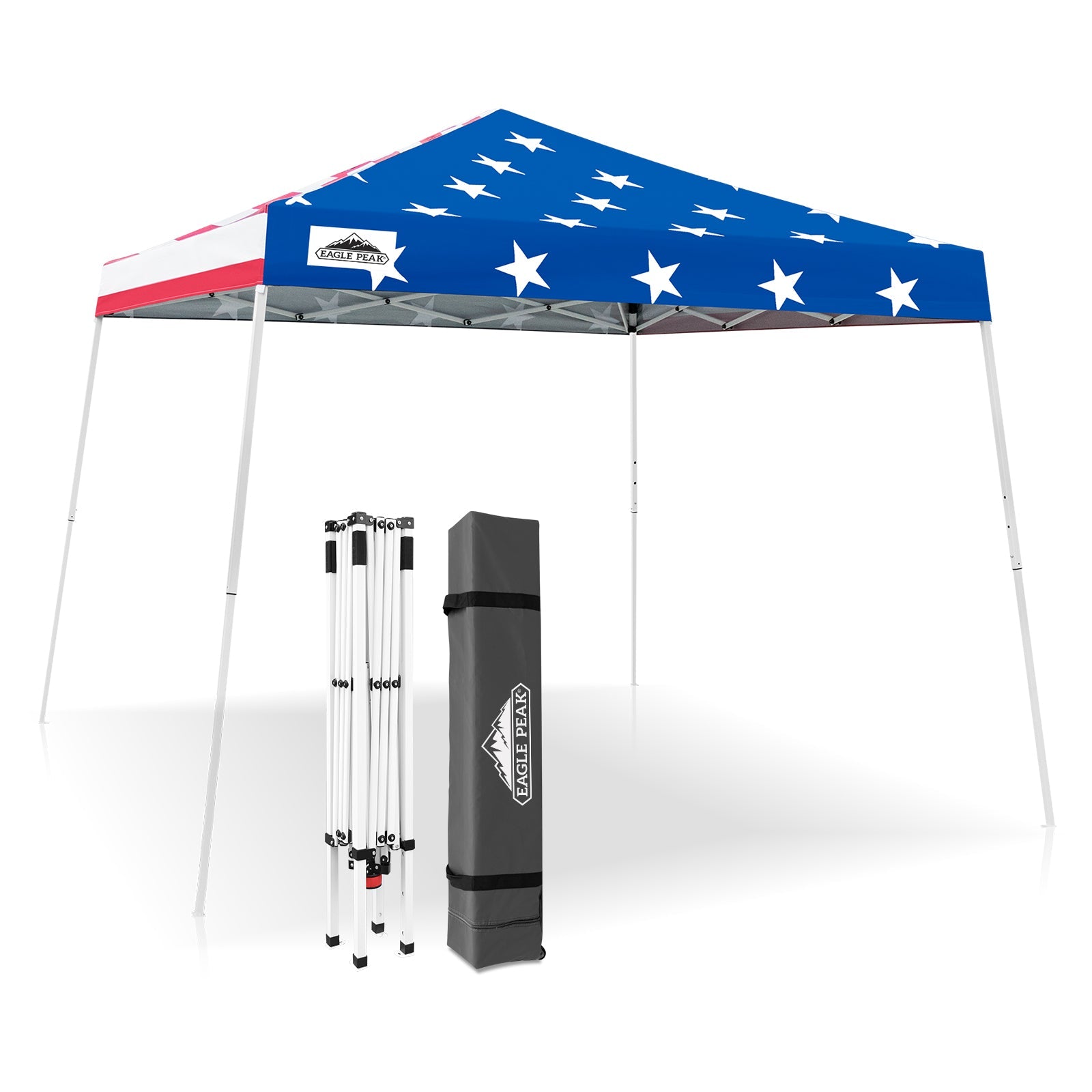 EAGLE PEAK 10' x 10' Slant Leg Pop-up Canopy Tent Easy One Person Setup Instant Outdoor Canopy Folding Shelter with 64 Square Feet of Shade (American Flag)