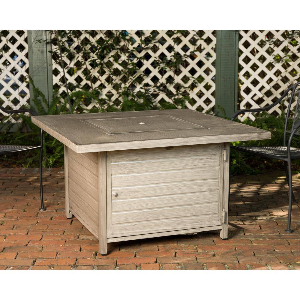 Fire Sense Langhorne 40 in. x 24 in. Square Aluminum Propane Fire Pit Table in Barnwood 62741