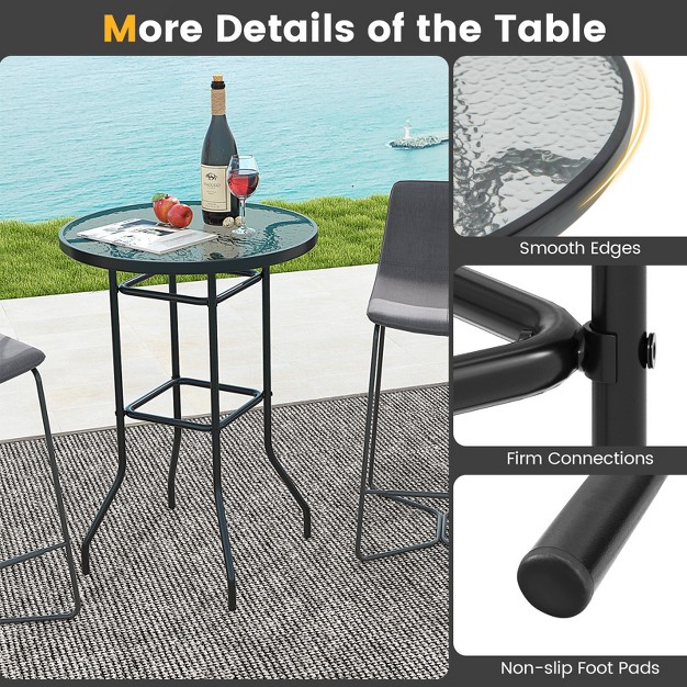 Tangkula Round Glass Top Patio Table 27 quot x27 Outdoor Bistro Table W Heavy duty Metal Frame