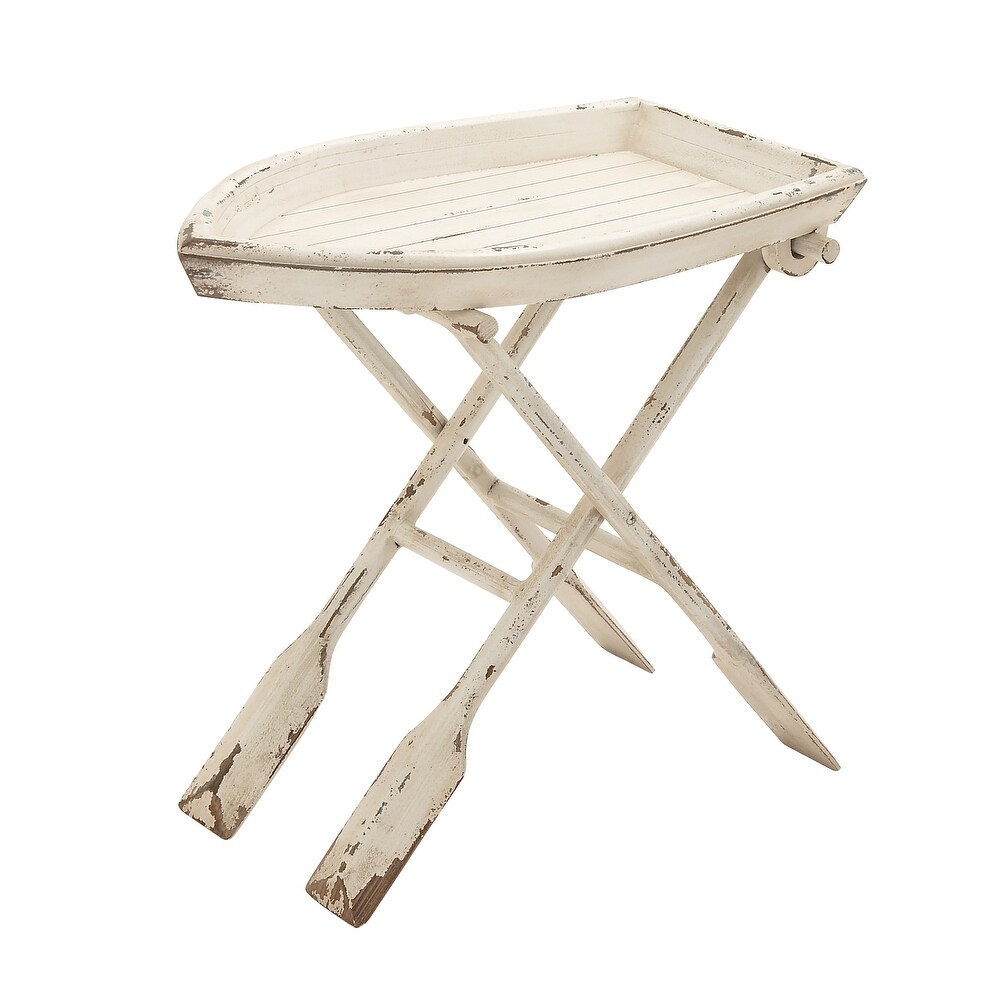 White Wood Coastal Accent Table with Oar Inspired Legs