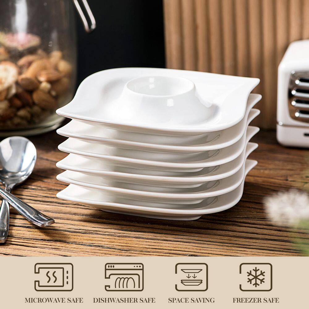 MALACASA Elvira White Porcelain Egg Cup Holders (Set of 6) ELVIRA-6ES