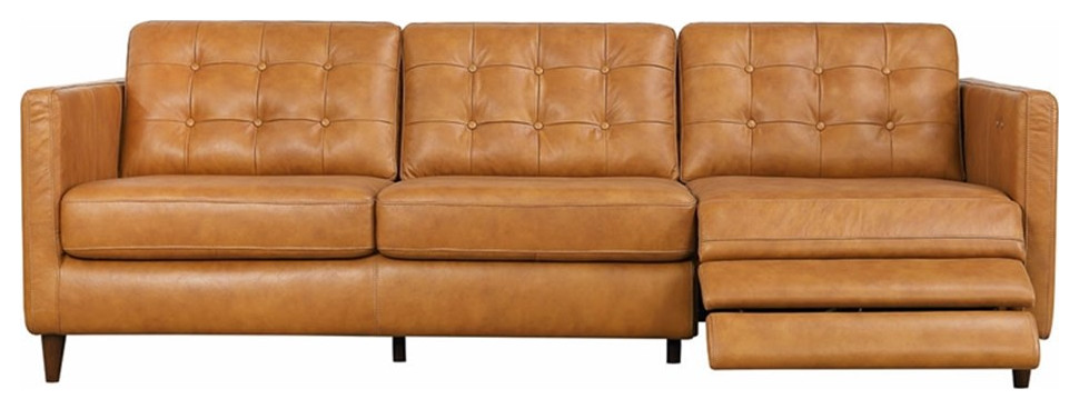 Leah Modern Tan Genuine Italian Leather Right Facing Power Reclining Sofa   Midcentury   Sectional Sofas   by Homesquare  Houzz