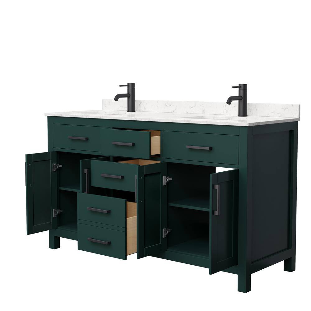 Wyndham Collection Beckett 60 in. W x 22 in. D x 35 in. H Double Sink Bathroom Vanity in Green with Carrara Cultured Marble Top WCG242460DGKCCUNSMXX