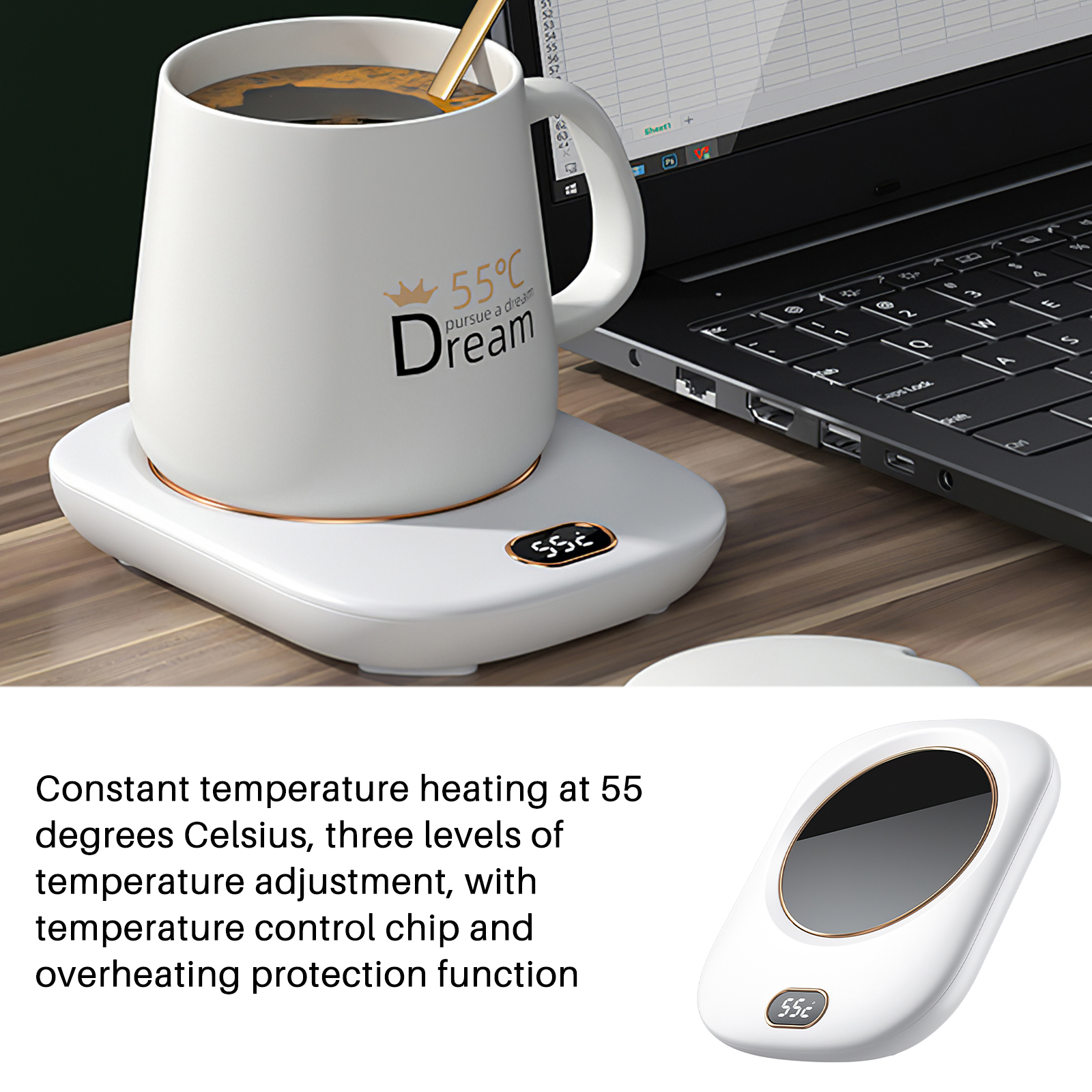 15W 5V Desktop Heating Coaster 55 Degrees Celsius Coffee Mug Heating Mat Electric Cup Warmer for Home Office Dormitory