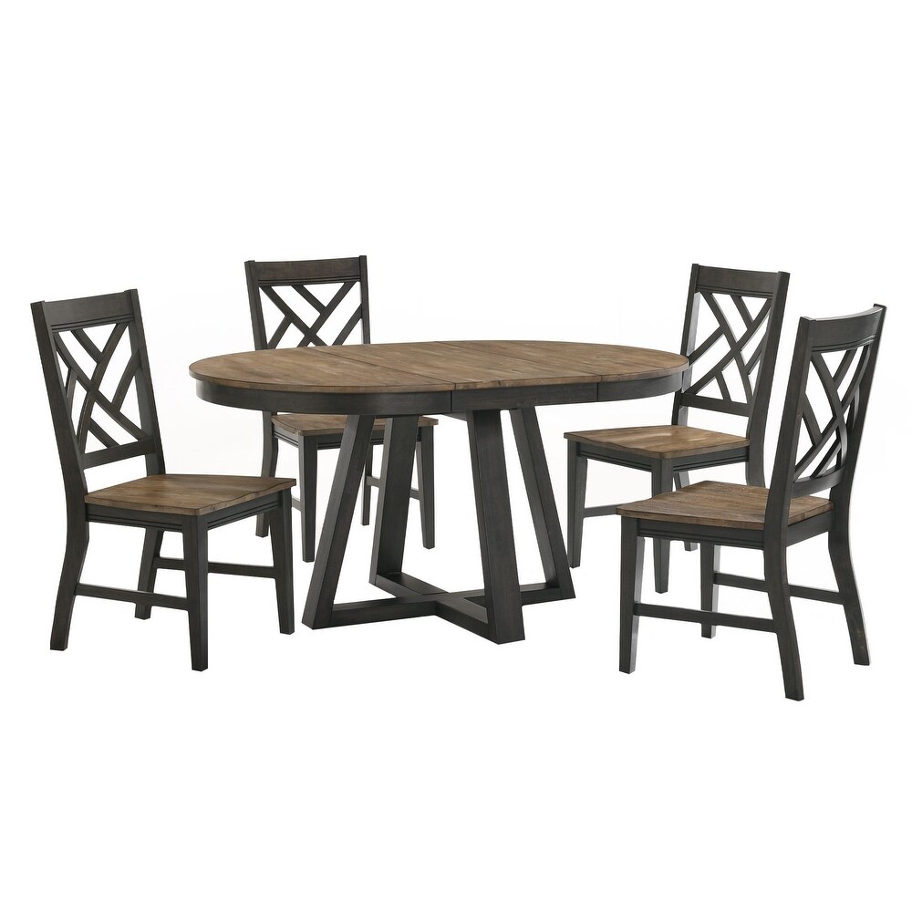 Harper Round Dining Table with Trestle styled Base  Brushed Brown   Pecan