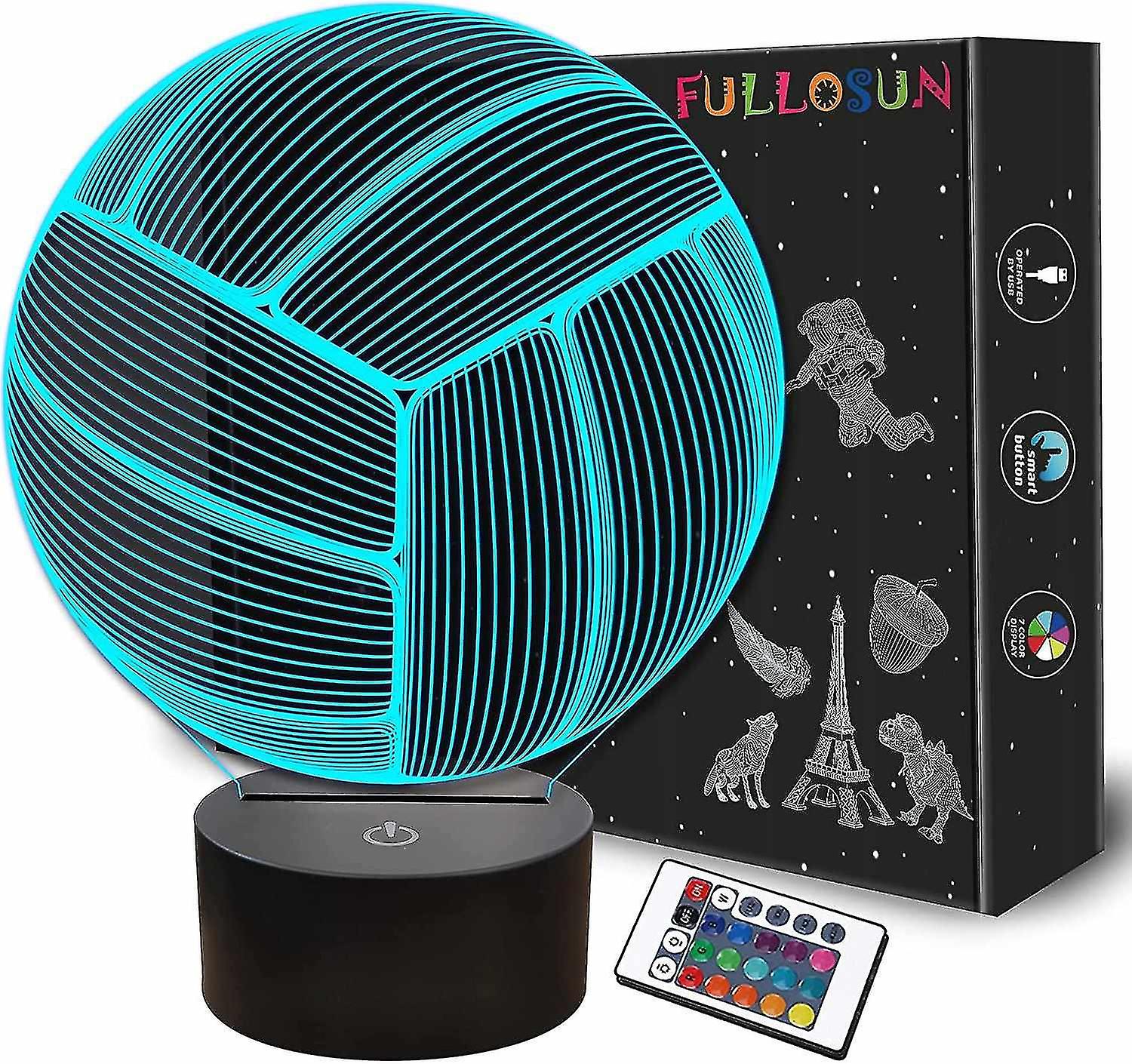 Volleyball 3d Night Light， Sport Mood Illusion Lamp For Kids With Remote Control 16 Colors Changing，