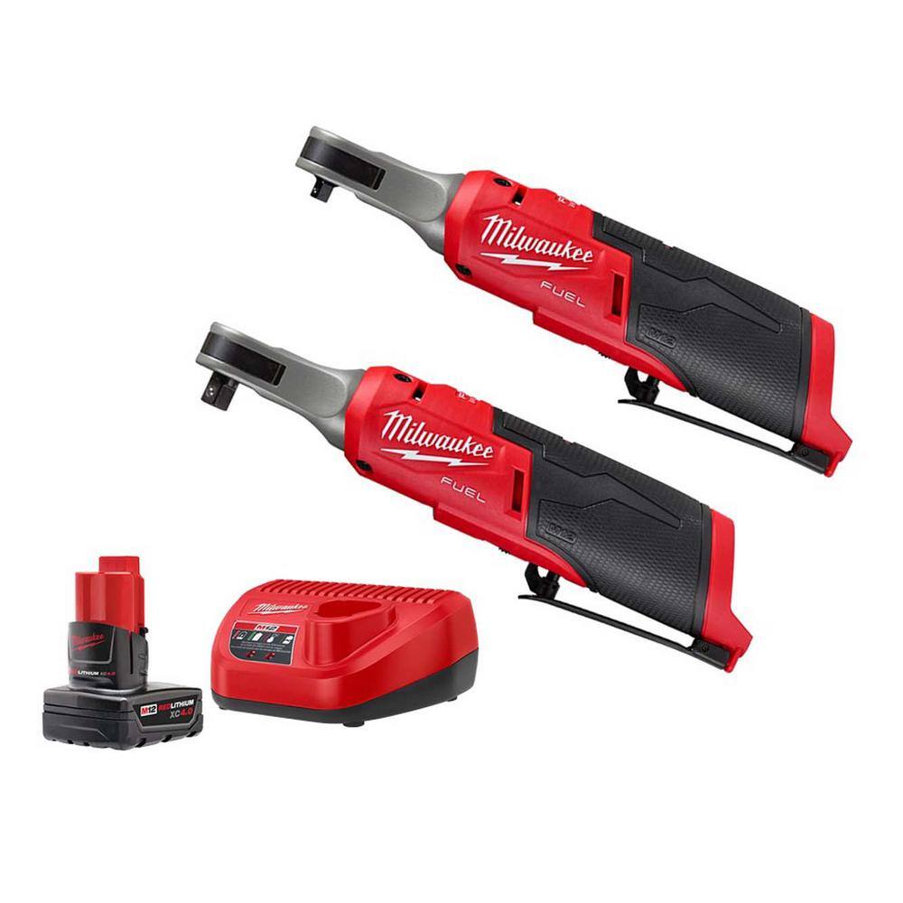 MW M12 FUEL 12V Lithium-Ion Brushless Cordless High Speed 38 in. Ratchet  High Speed 14 in. Ratchet wBattery  Charger 48-59-2440-2567-20-2566-20